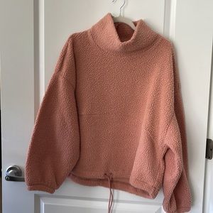 Old navy LARGE mauve pink faux Sherpa tie at bottom cow sweatshirt